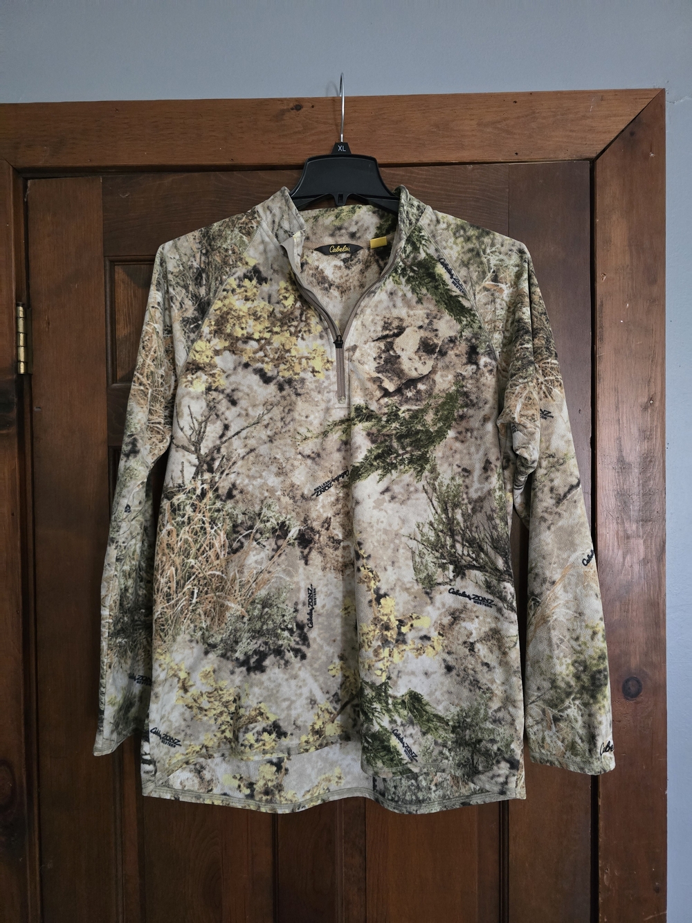 O Cabela's Men's Realtree Camo 1/4 Zip Hunting Pullover - Tan/Green Large